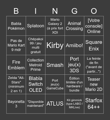 Nintendo Direct - Septembre 2021 Bingo Card