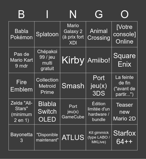 Nintendo Direct - Septembre 2021 Bingo Card