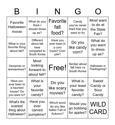 Fall and Halloween BINGO Card