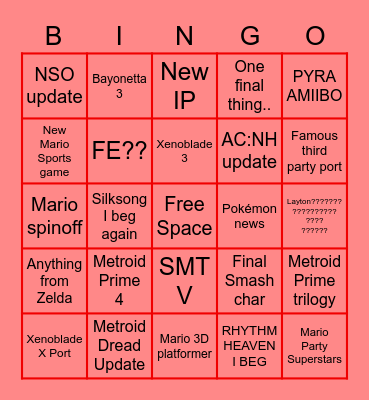 Nintendo Direct Bingo Bongo Bingo Card