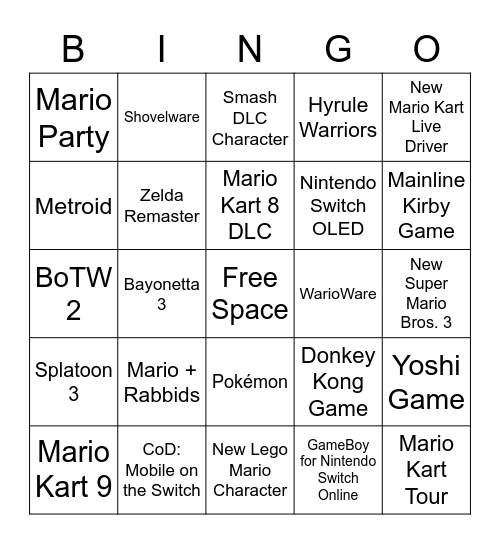 September 23rd, 2021 Nintendo Direct Bingo Card