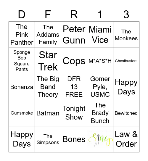 Theme Songs Bingo Card