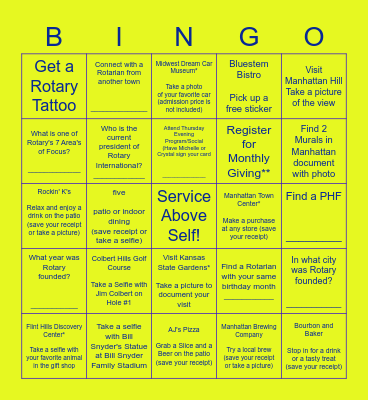 Rotary District Conference #5710 Bingo Card