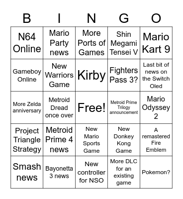 Nintendo Direct Bingo Card