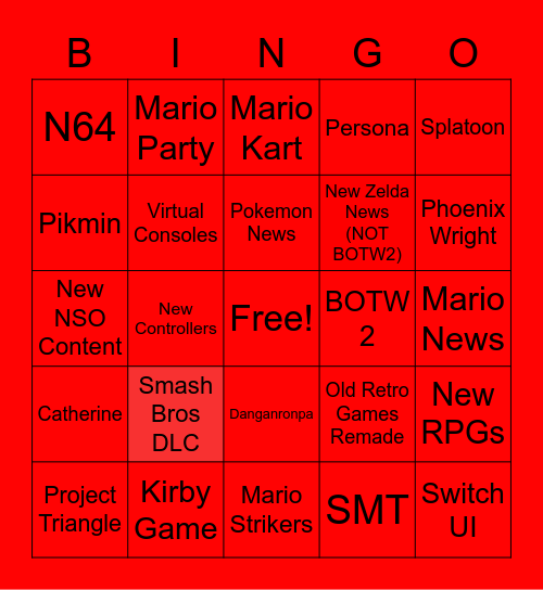 Nintendo Direct Bingo Card