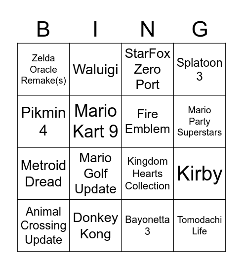 Nintendo Direct 24.09.2021 Bingo Card