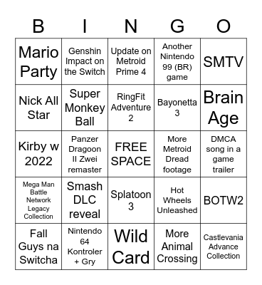 Nintendo Direct Bingo 9/23 Bingo Card