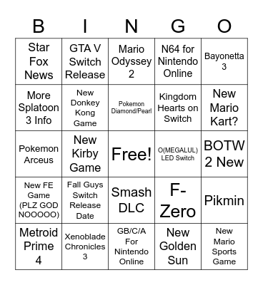 9/23 Nintendo Direct Bingo Card