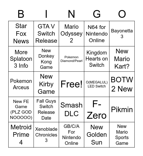 9/23 Nintendo Direct Bingo Card