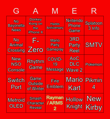 Nintendo Direct 9/23 Bingo Card