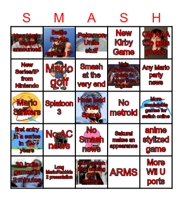 Nintendo Direct Bingo Card