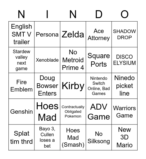 Ninedo Bingo Card