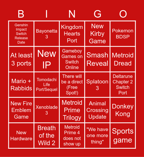 Nintendo Direct Bingo September 2021 Bingo Card