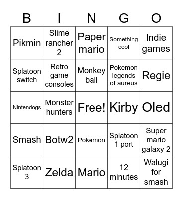 Nintendo direct 9.23.2021 Bingo Card