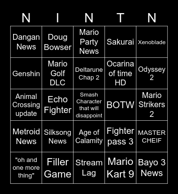 Nintendo Bingo Card