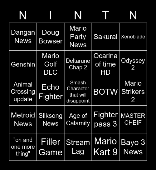 Nintendo Bingo Card