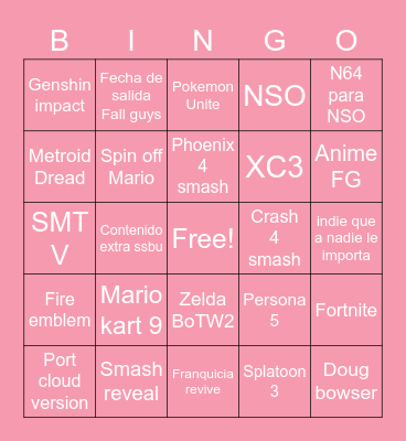 Nintendo Direct 23/9/21 Bingo Card