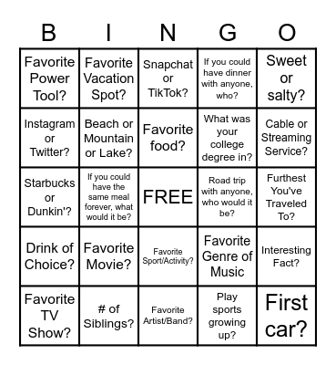 Icebreakers Bingo Card