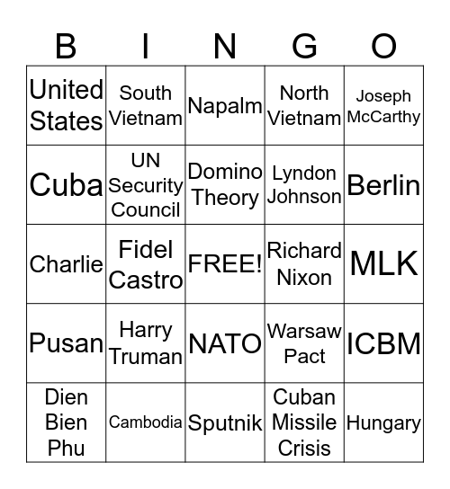 Cold War Bingo  Bingo Card