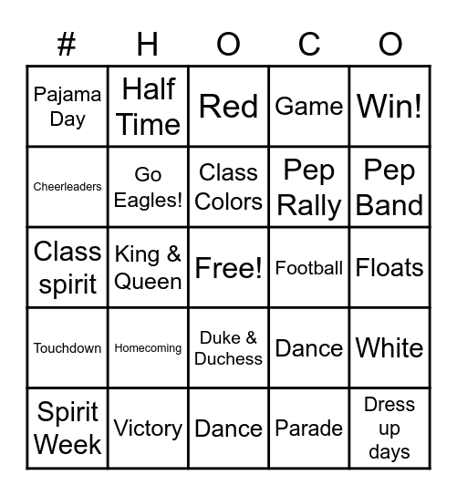 Homecoming Bingo Card