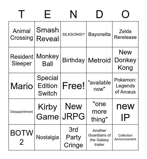 LurkNaysh Nintendo Direct Bingo Card