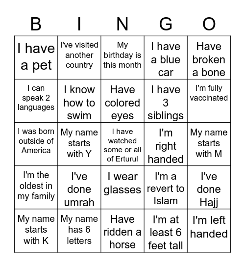 Untitled Bingo Card