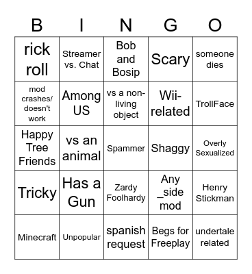 FnF Bingo Card