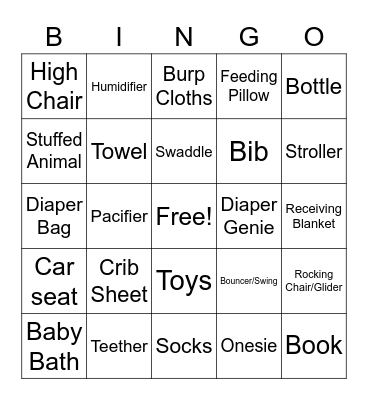 Baby Shower Bingo Card