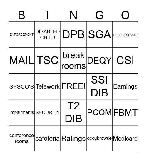 SSA Bingo Card