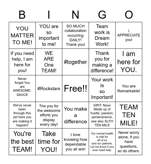 THANK YOU!!! Bingo Card