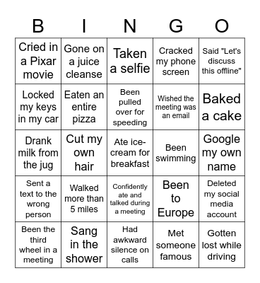 Never Have I Ever Bingo Card