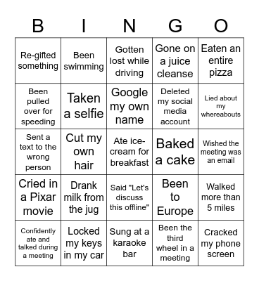 Never Have I Ever Bingo Card