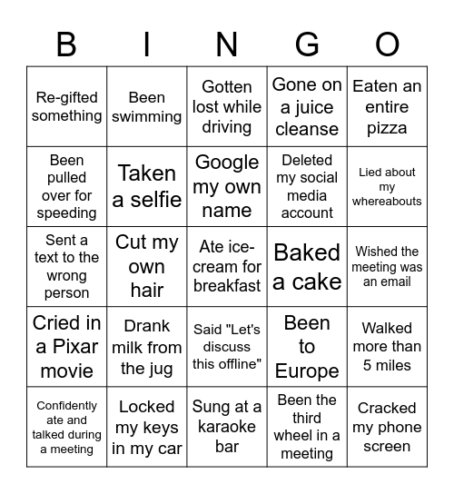 Never Have I Ever Bingo Card