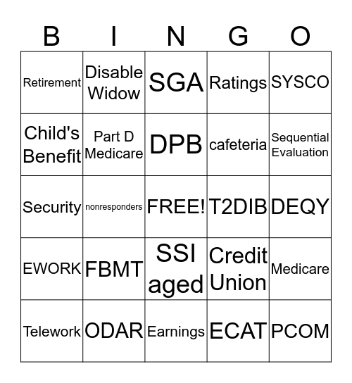 SSA Bingo Card