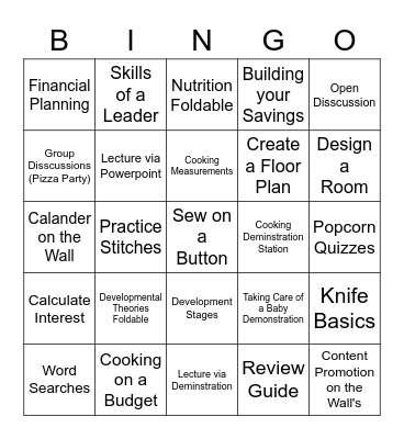 Observation Bingo FACS Edition Bingo Card