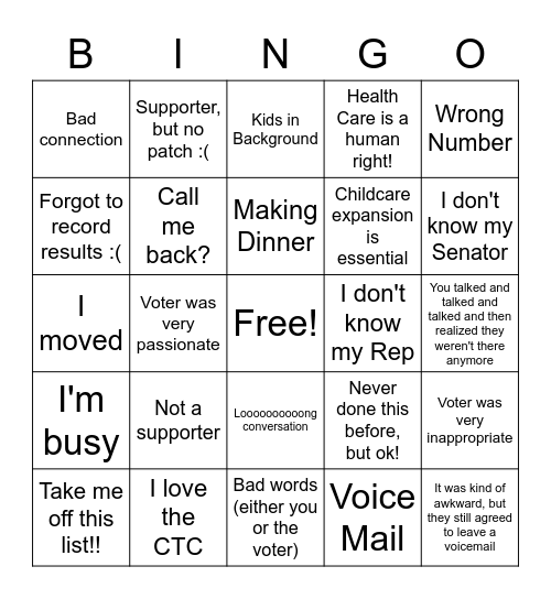 Budget Phone Bank Bingo Card