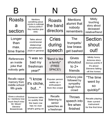 Senior Speech Bingo Card