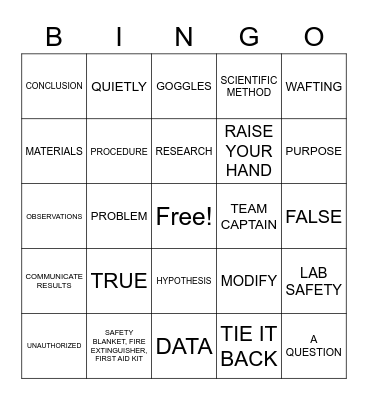 Scientific Method Bingo Card