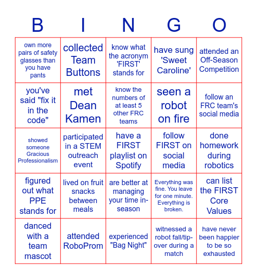 FRC "BINGO" Bingo Card