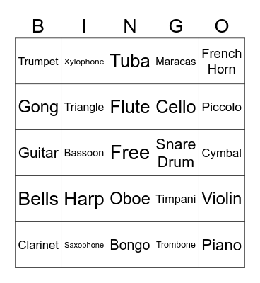 Instruments Bingo Card