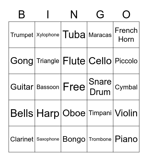 Instruments Bingo Card