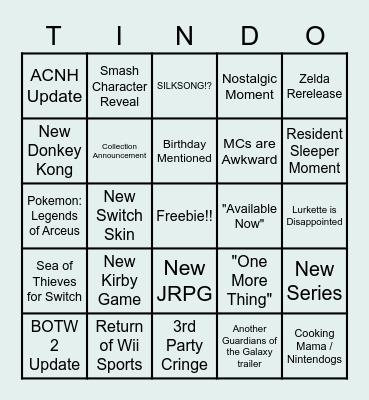 LurkNaysh Nintendo Direct Bingo Baybee Bingo Card