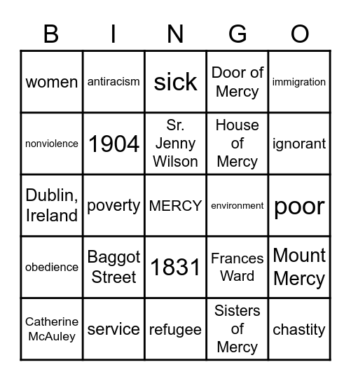MERCY Bingo Card