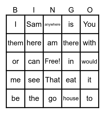 Sight Word Bingo Card