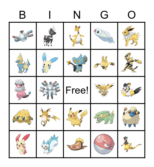 Pokemon - Electric Type Bingo Card
