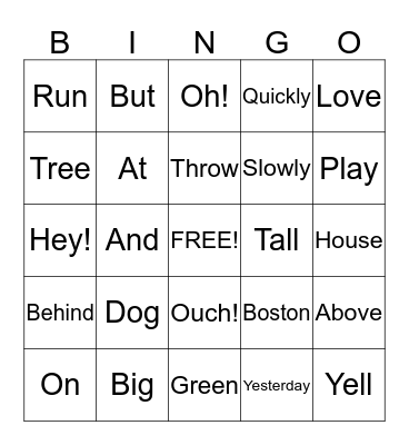 Parts of Speech Bingo Card