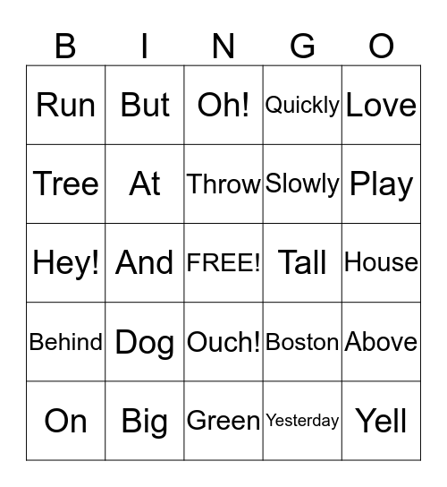 Parts of Speech Bingo Card