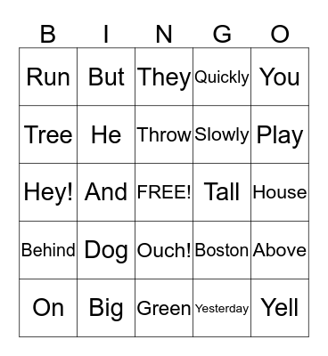 Parts of Speech Bingo Card