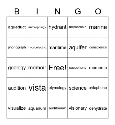 Root Word Bingo (Units 1-3) Bingo Card