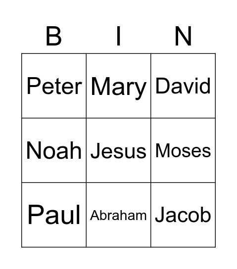 Bible Bingo Card